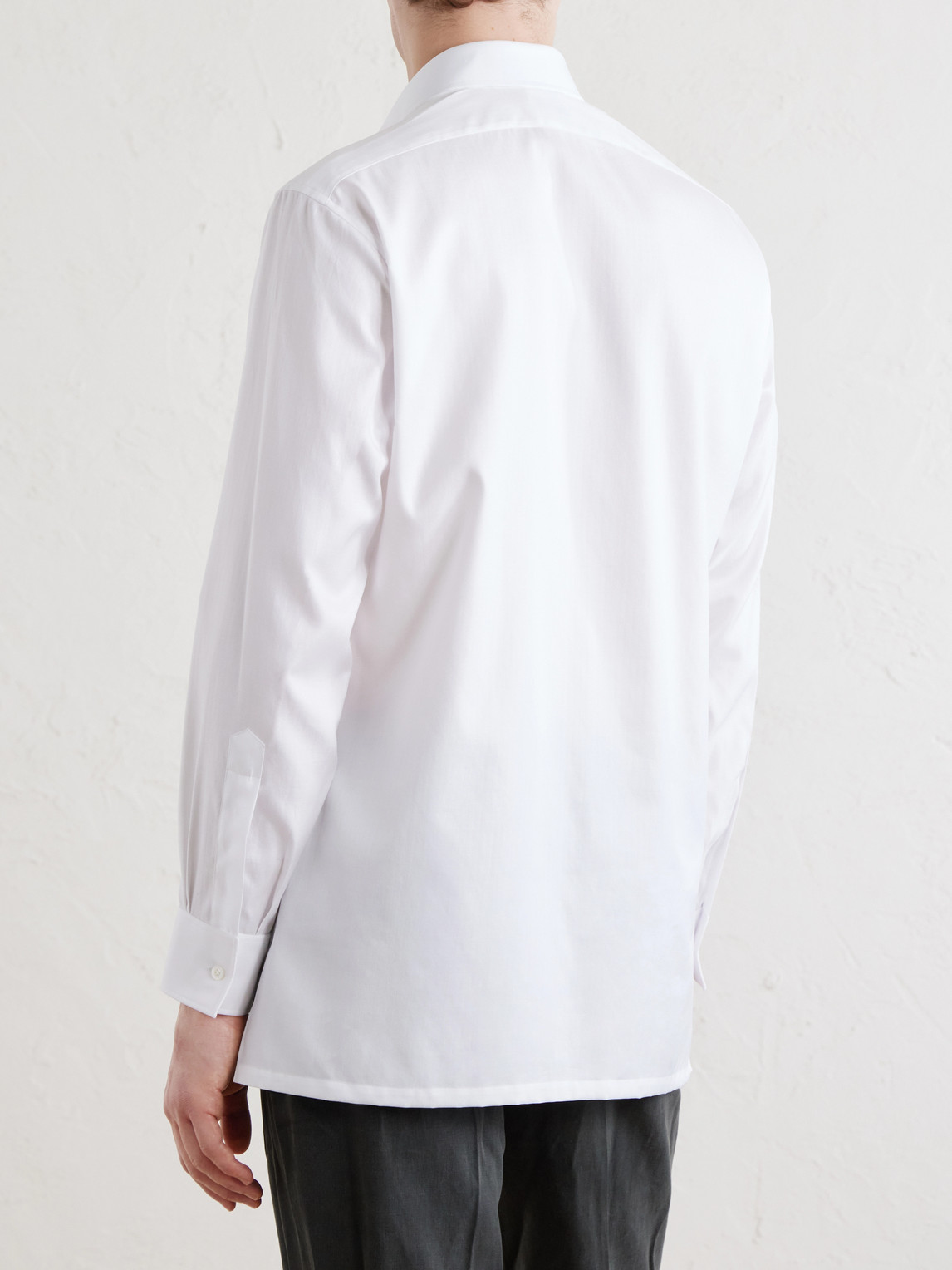 Classic-Collar Cotton-Herringbone Shirt
