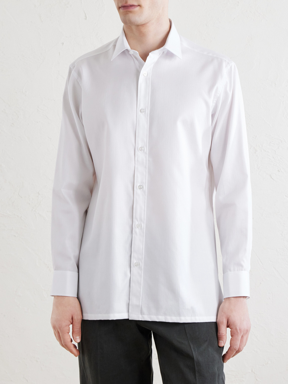 Classic-Collar Cotton-Herringbone Shirt