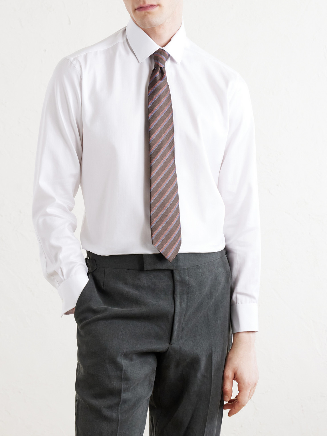Classic-Collar Cotton-Herringbone Shirt
