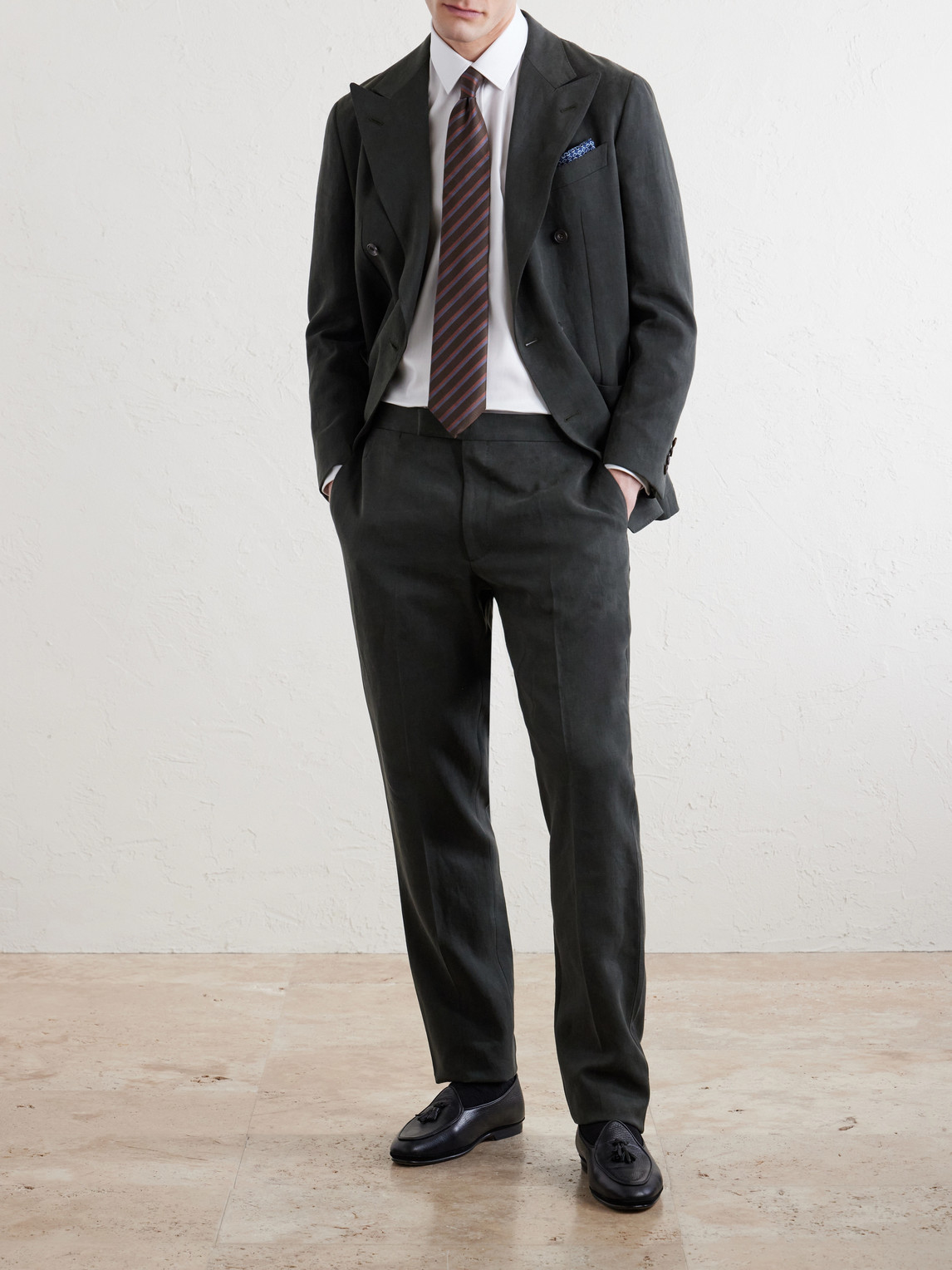 Classic-Collar Cotton-Herringbone Shirt