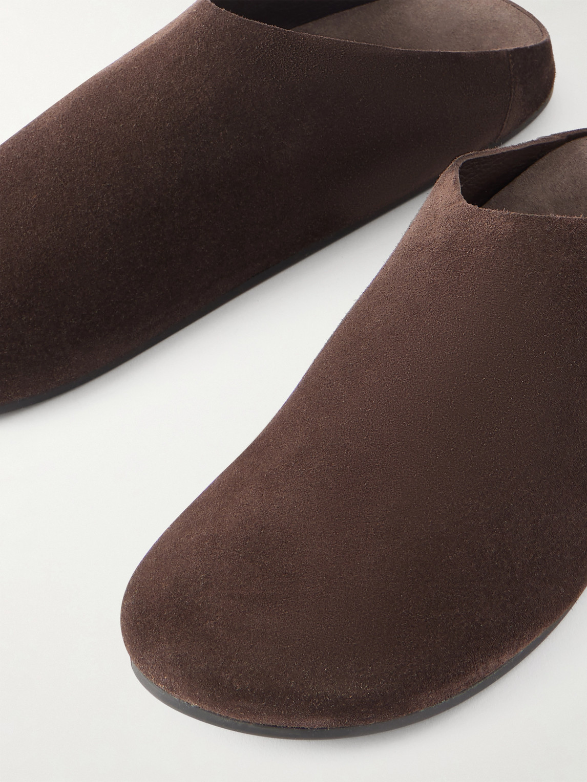 The Row Hudson Suede Slippers In Brown