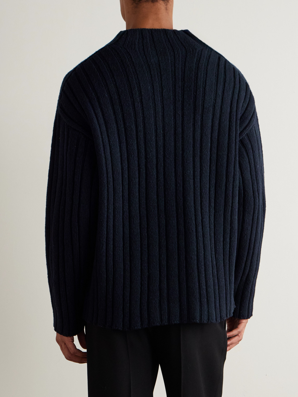 The Row Danes Ribbed Wool Mock-neck Sweater In Blue