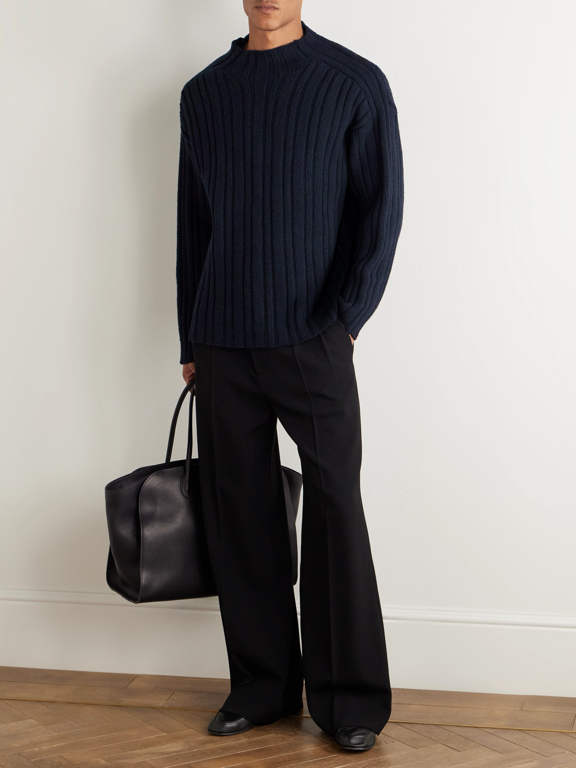 The Row Danes Ribbed Wool Mock-neck Sweater In Blue