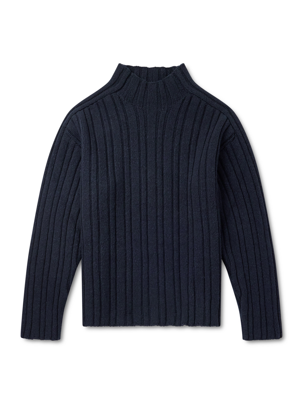 The Row Danes Ribbed Wool Mock-neck Sweater In Blue