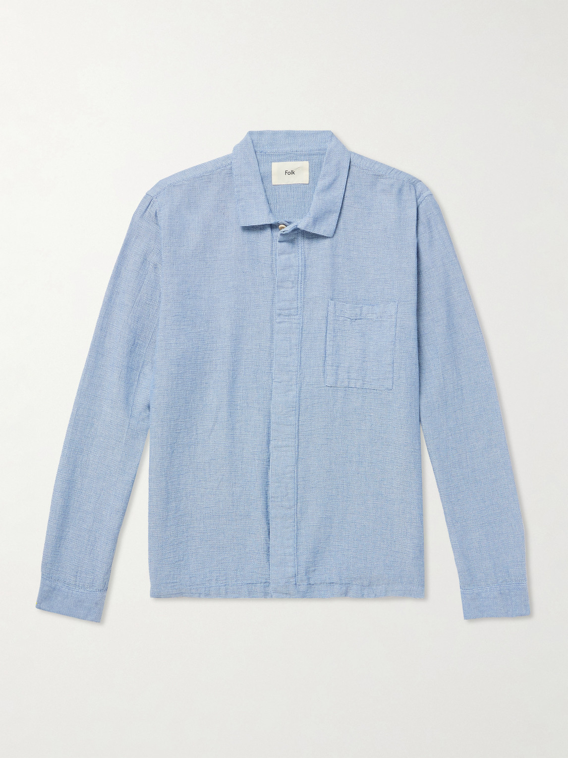 Folk Patch Cotton-seersucker Shirt In Blue
