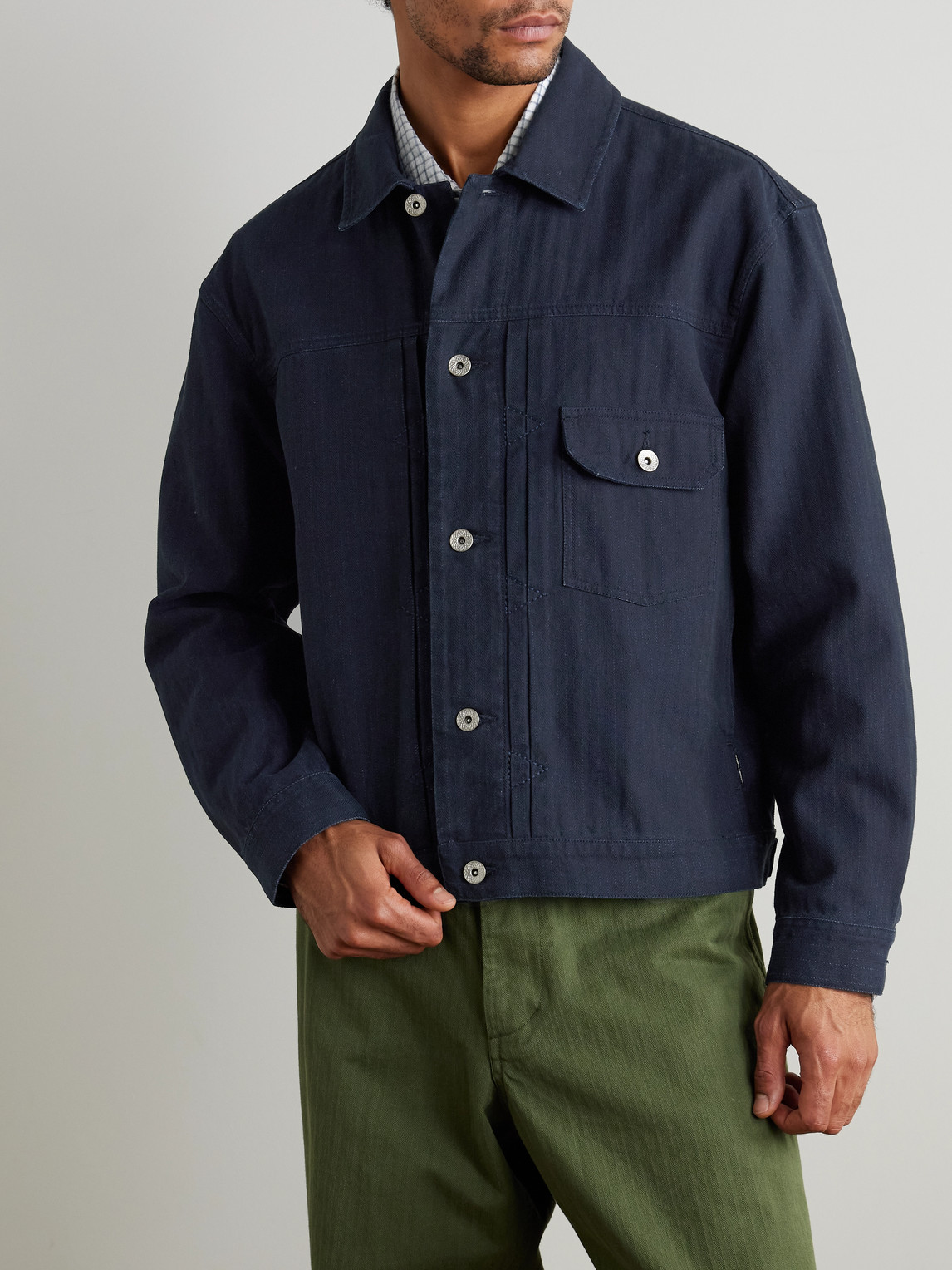 Folk - Trucker Herringbone Cotton-twill Jacket - Men - Blue - S 