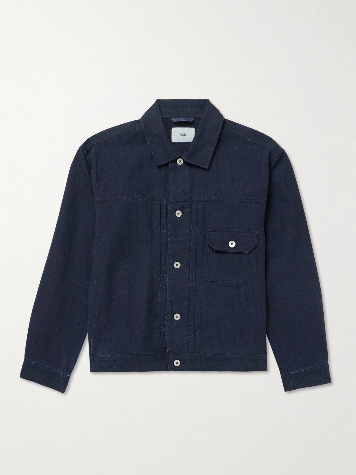 Folk Trucker Herringbone Cotton-twill Jacket In Blue