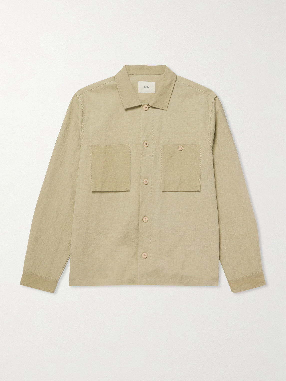 Folk Patch Linen And Cotton-blend Overshirt In Green