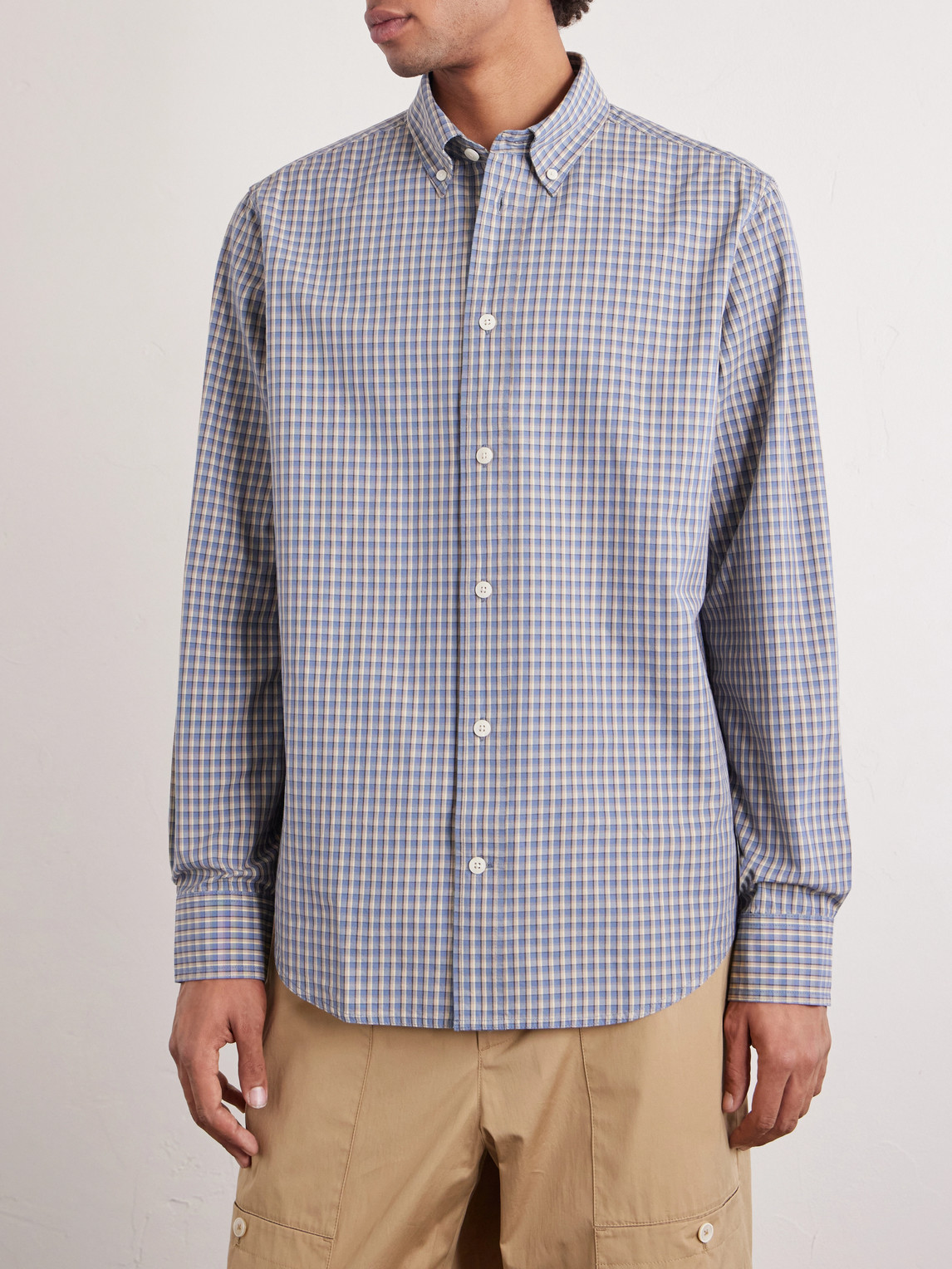  Nn07 - Colby 50024 Button-down Collar Checked Cotton Shirt - Men - Blue - S 