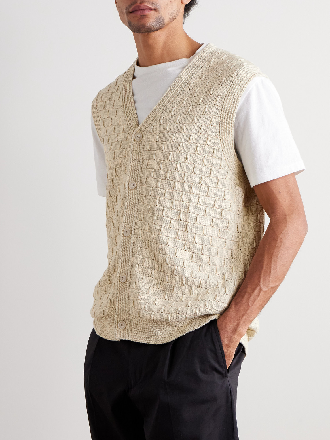  Nn07 - Reece 6600 Pointelle-knit Organic Cotton Vest - Men - Neutrals - S 