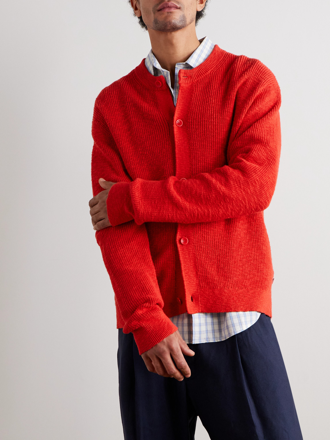  Nn07 - Jasper 60028 Ribbed Organic Cotton Cardigan - Men - Red - L 