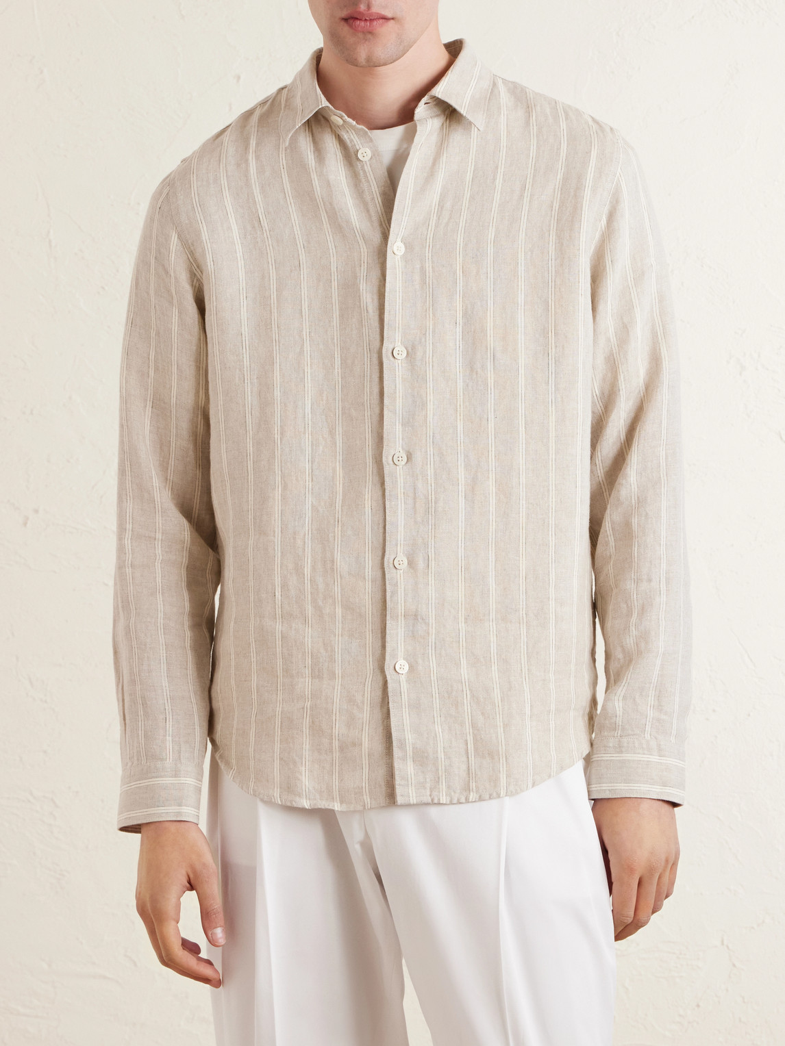  Nn07 - Enzo 5728 Striped Linen Shirt - Men - Neutrals - M 