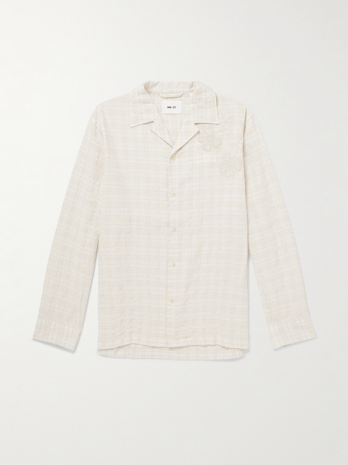 NN07 Ben 50041 Camp-Collar Embroidered Checked Organic Cotton-Blend hirt - Men