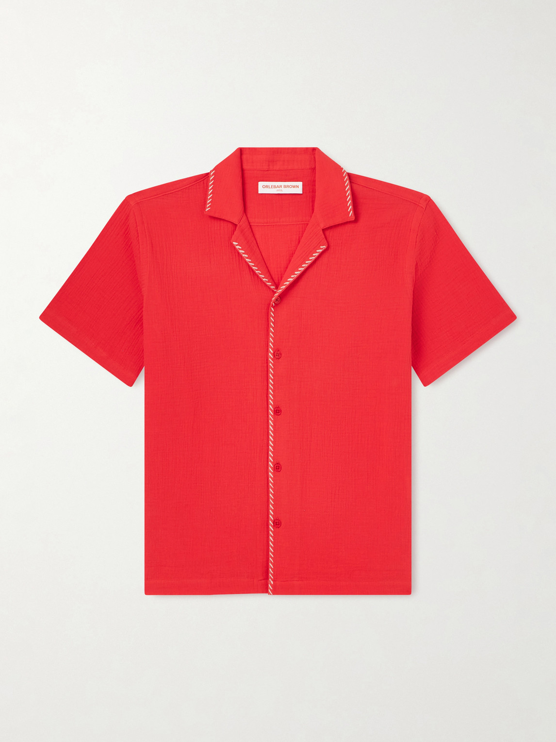 Orlebar Brown Maitan Camp-Collar Whipstitched Cotton-Seersucker Shirt - Men