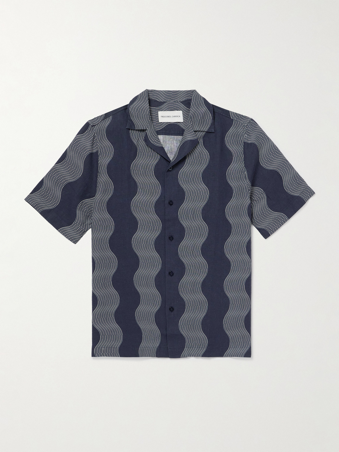 Frescobol Carioca Roberto Camp-Collar triped Linen hirt - Men
