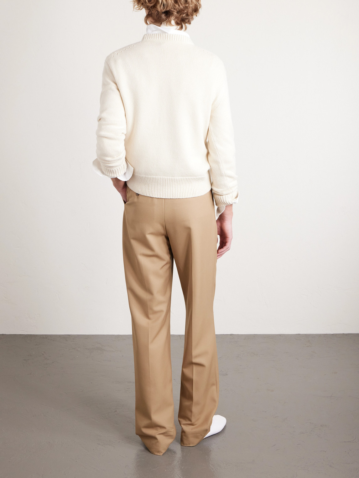 Celine Slim-fit Logo-intarsia Cashmere Sweater In White
