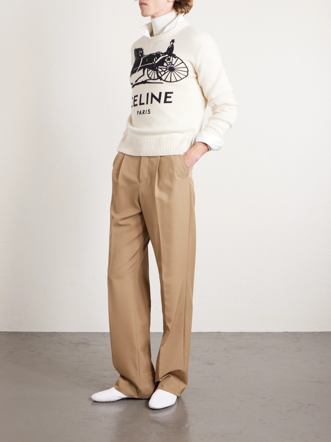 Celine Slim-fit Logo-intarsia Cashmere Sweater In White