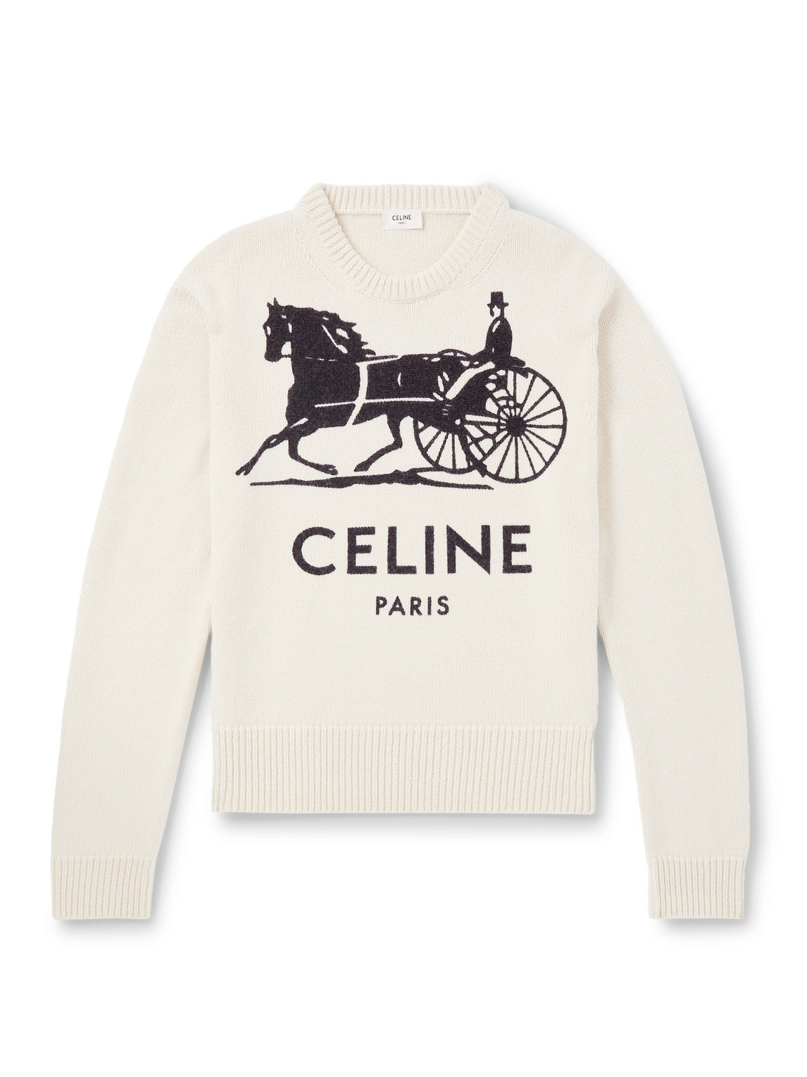 Celine Slim-fit Logo-intarsia Cashmere Sweater In White
