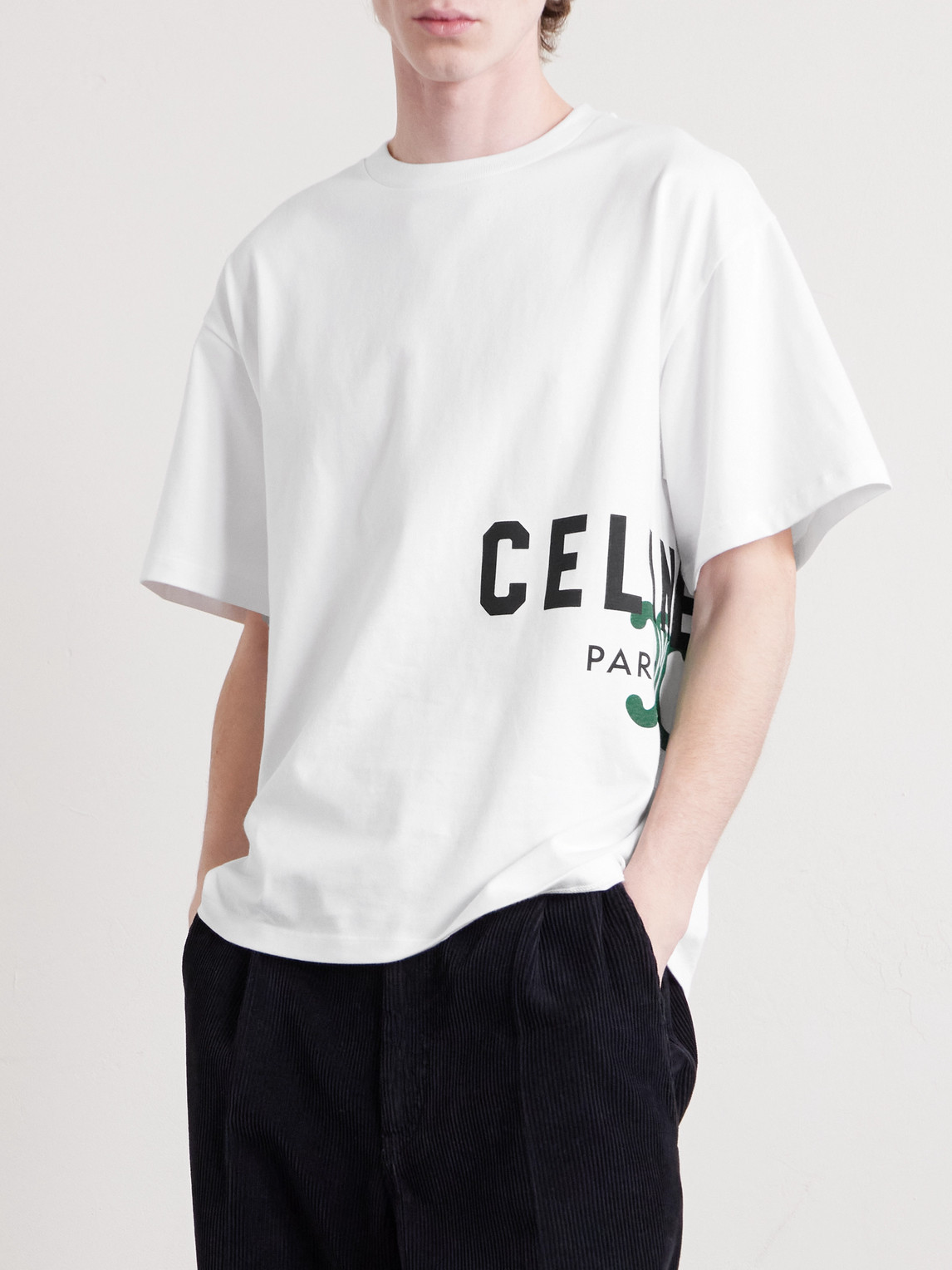 Celine Logo-print Cotton-jersey T-shirt In White