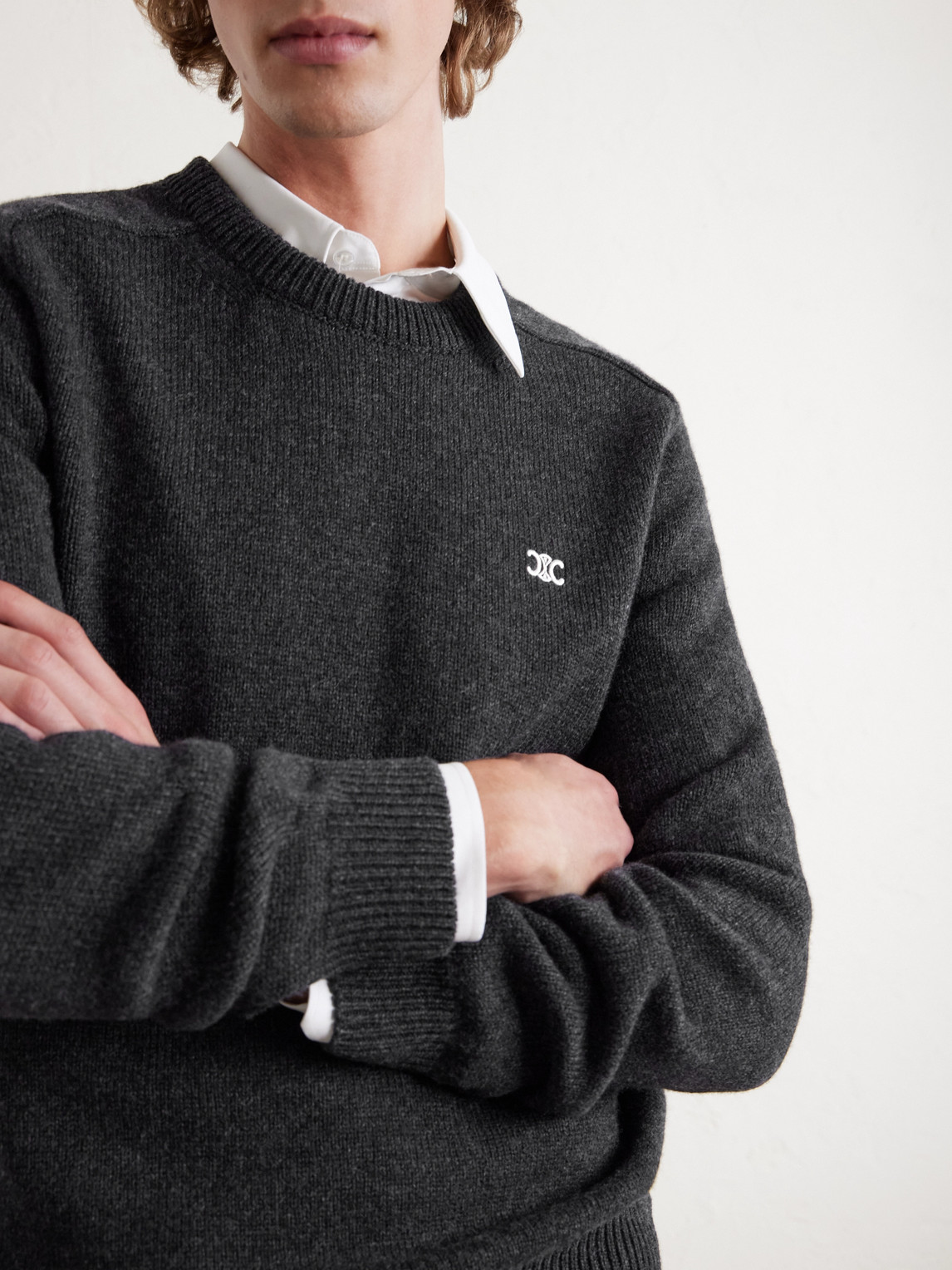 Celine Logo-embroidered Wool And Cashmere-blend Sweater In Brown