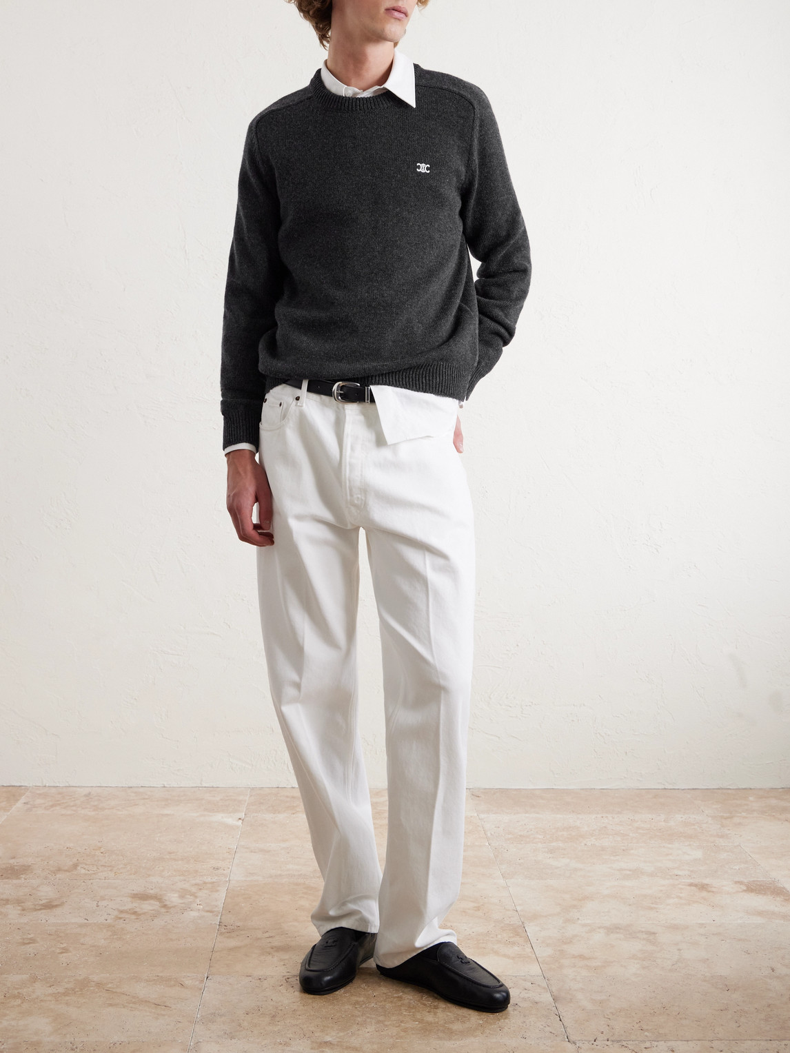 Celine Logo-embroidered Wool And Cashmere-blend Sweater In Brown