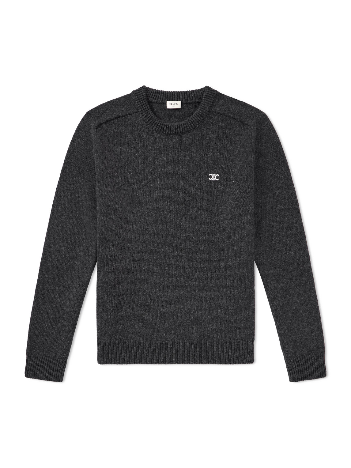 Celine Logo-embroidered Wool And Cashmere-blend Sweater In Brown