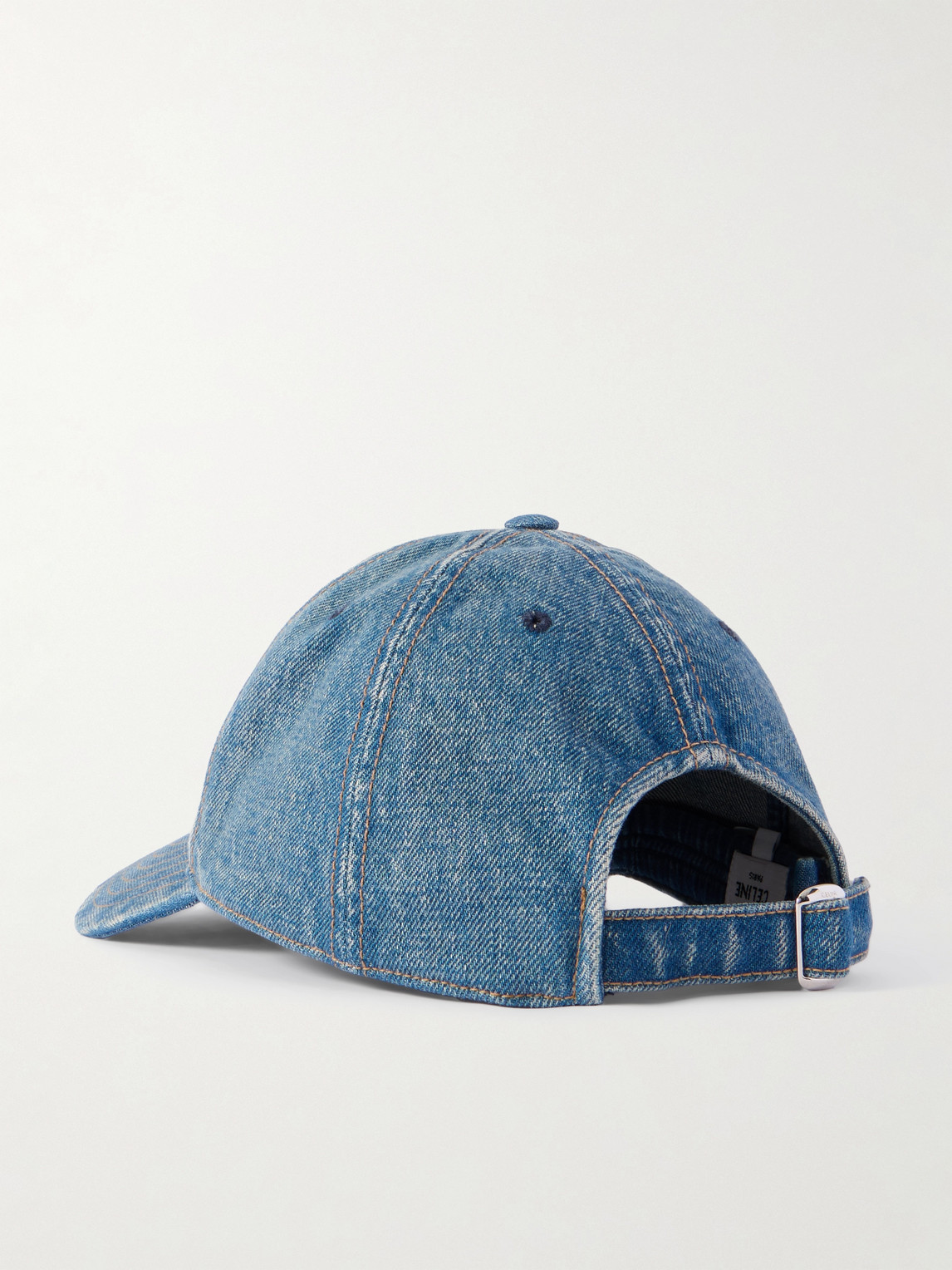 Celine Logo-appliquéd Denim Baseball Cap In Blue