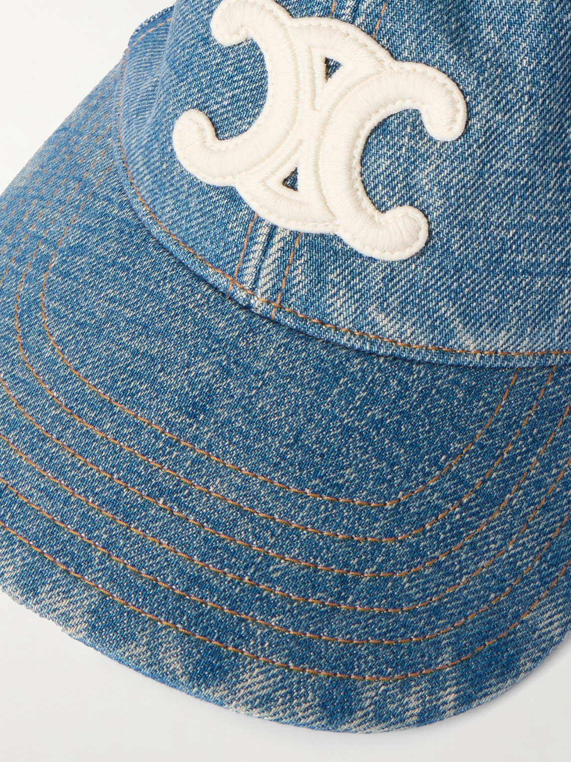 Celine Logo-appliquéd Denim Baseball Cap In Blue