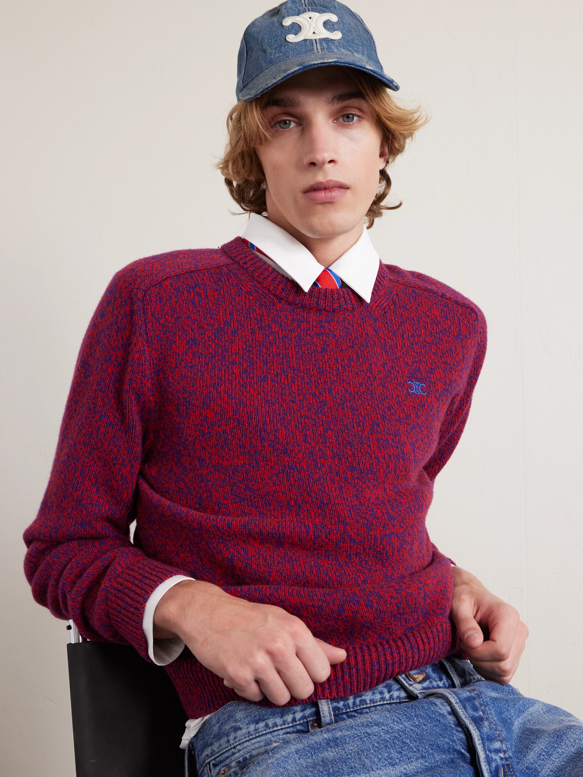 Celine Logo-appliquéd Denim Baseball Cap In Blue