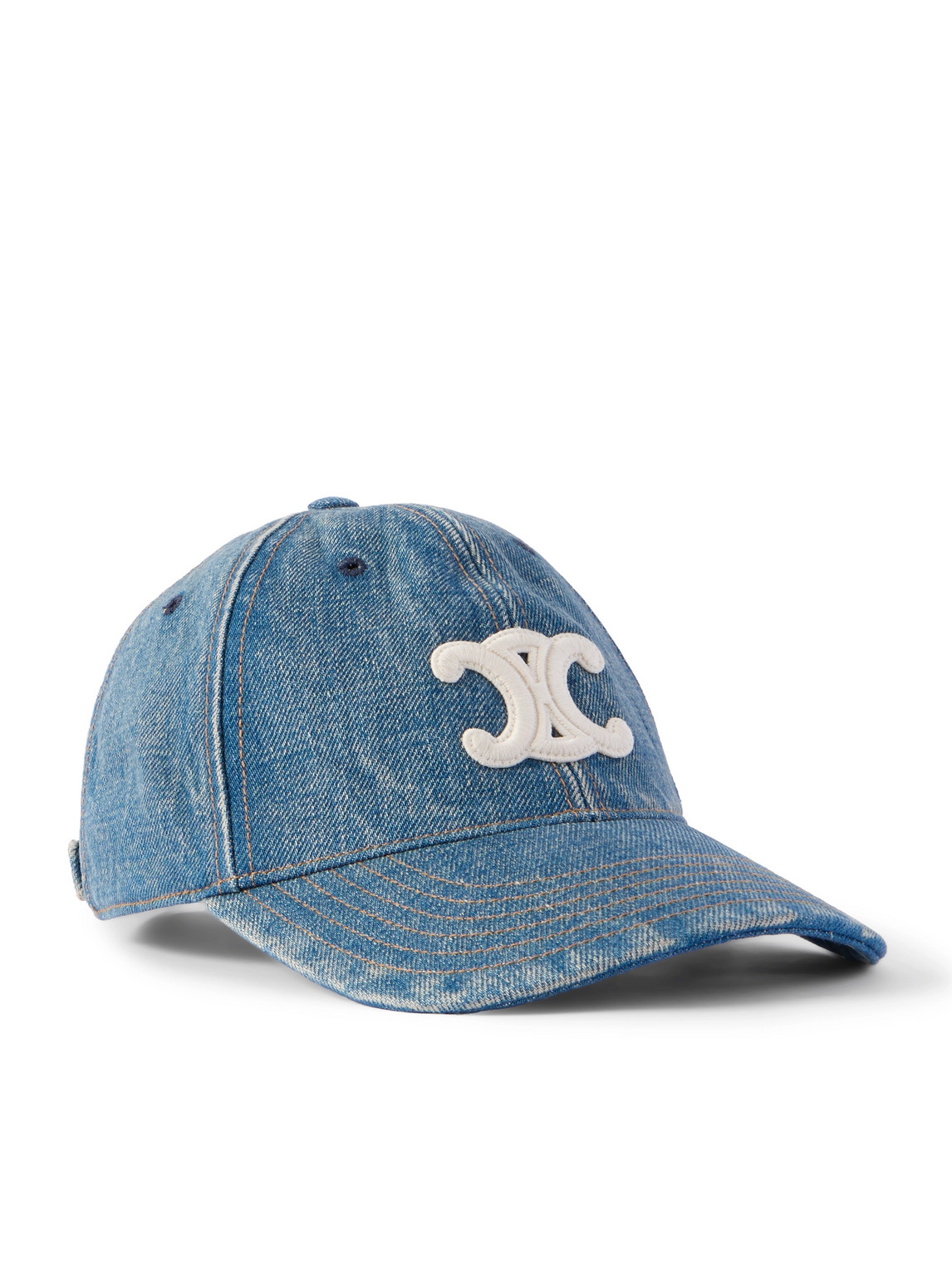 Celine Logo-appliquéd Denim Baseball Cap In Blue