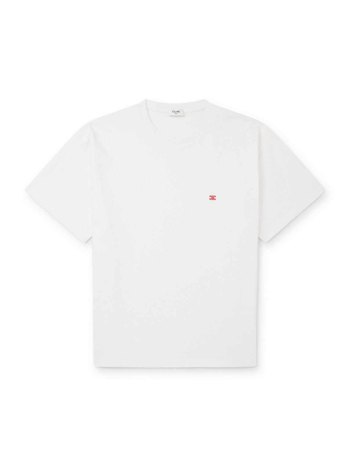 Celine Logo-embroidered Cotton-jersey T-shirt In White