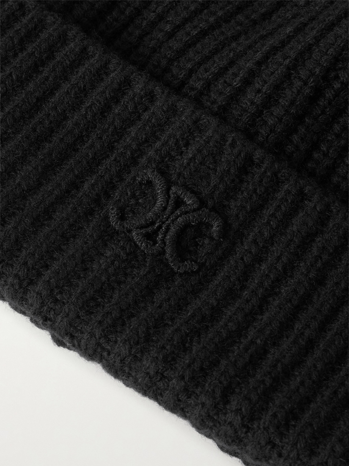 Celine Triomphe Logo-embroidered Cashmere Beanie In Black