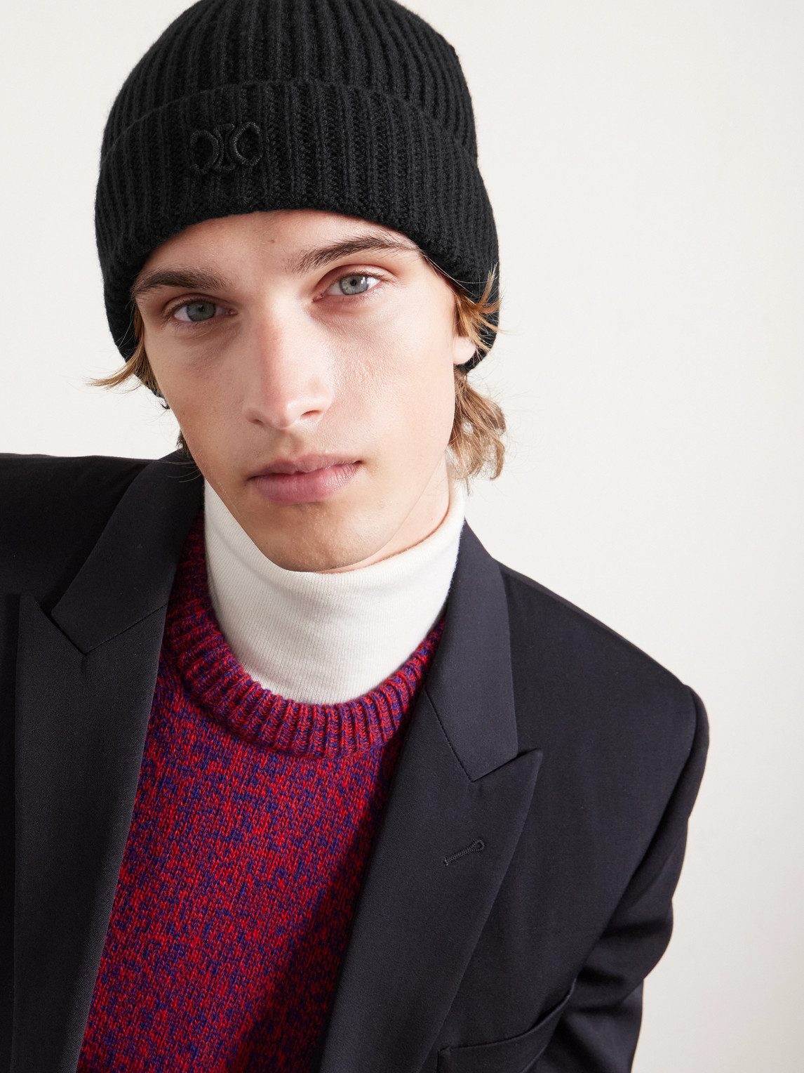 Celine Triomphe Logo-embroidered Cashmere Beanie In Black