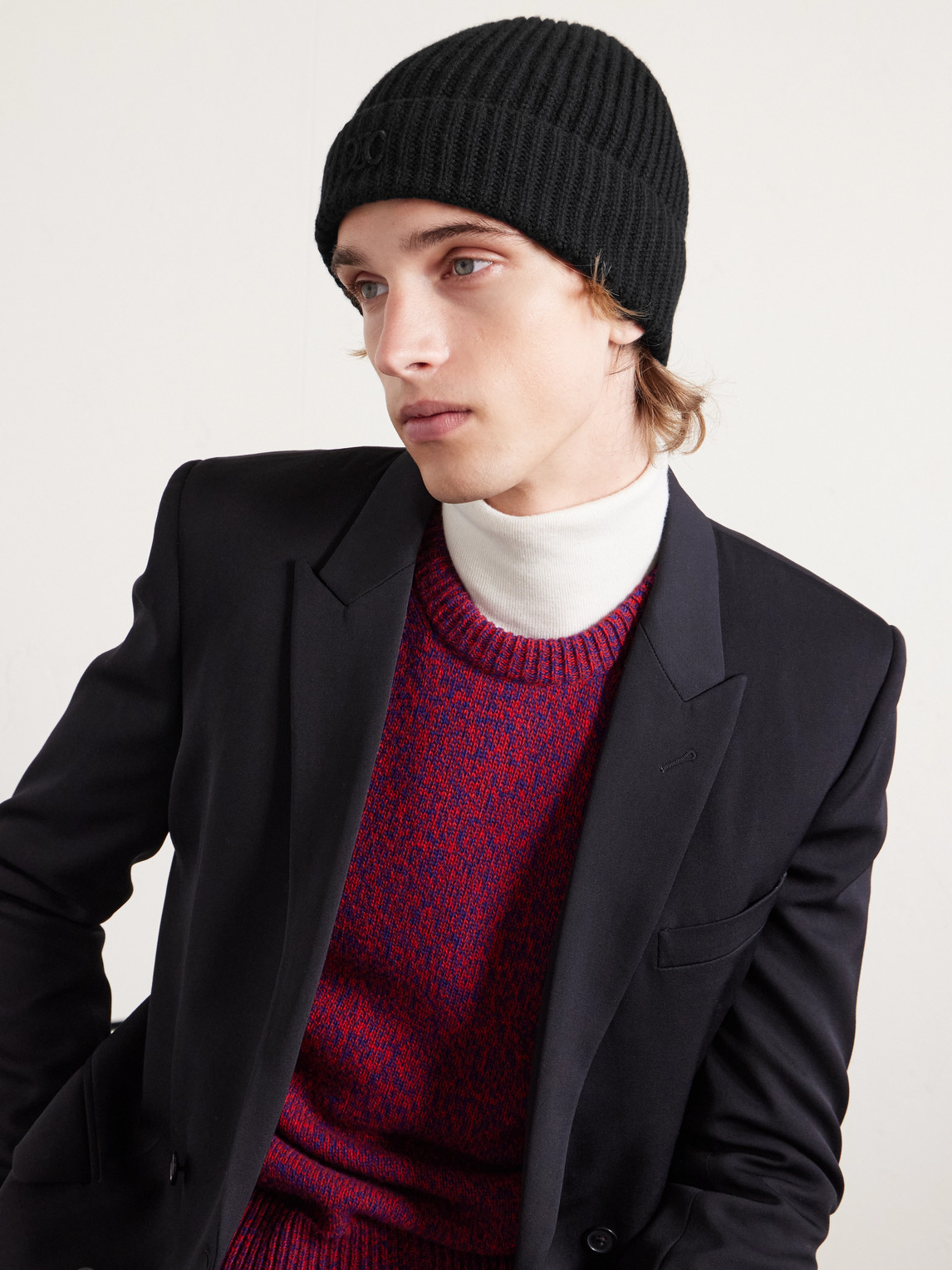 Celine Triomphe Logo-embroidered Cashmere Beanie In Black