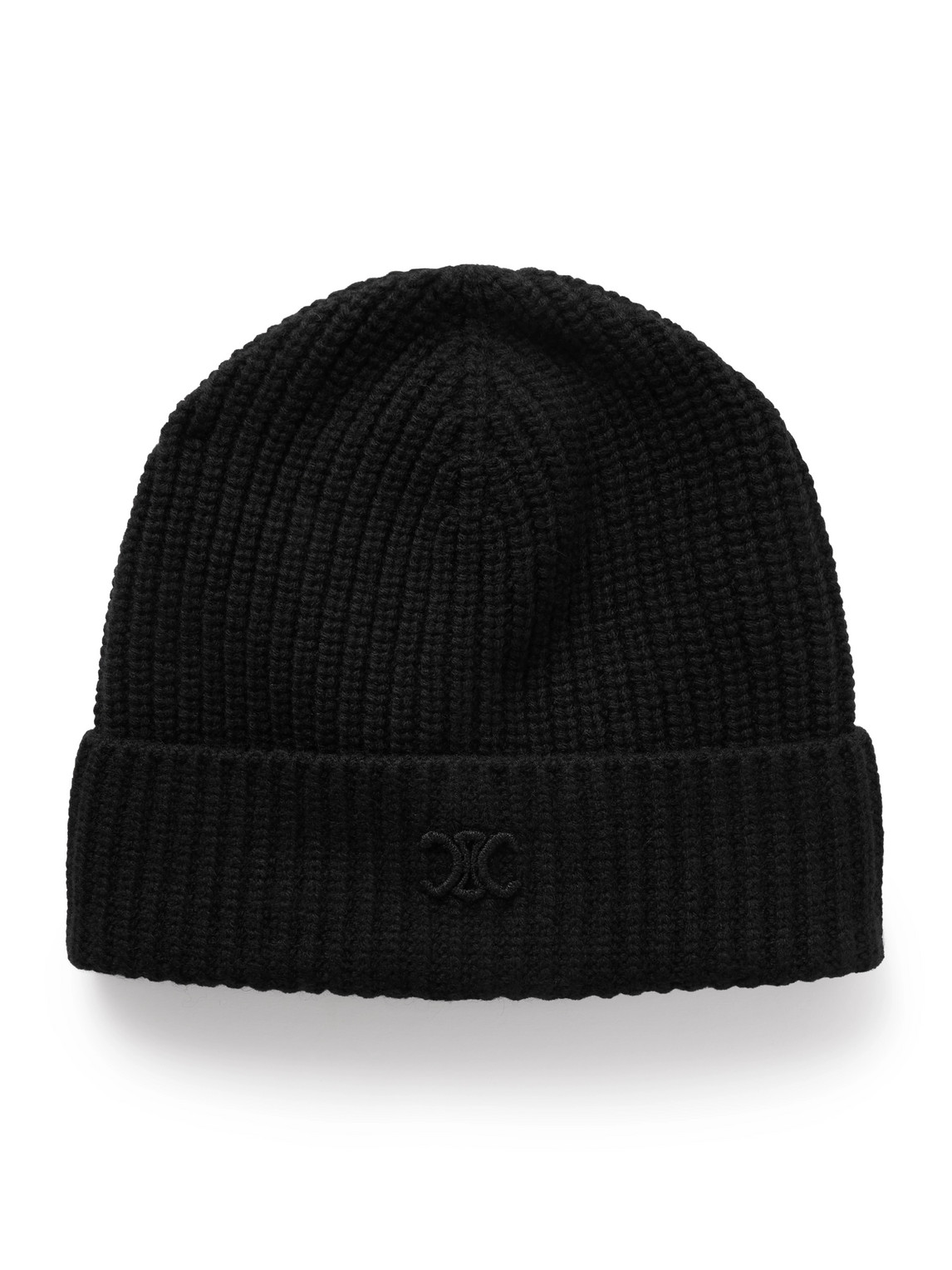 Celine Triomphe Logo-embroidered Cashmere Beanie In Black
