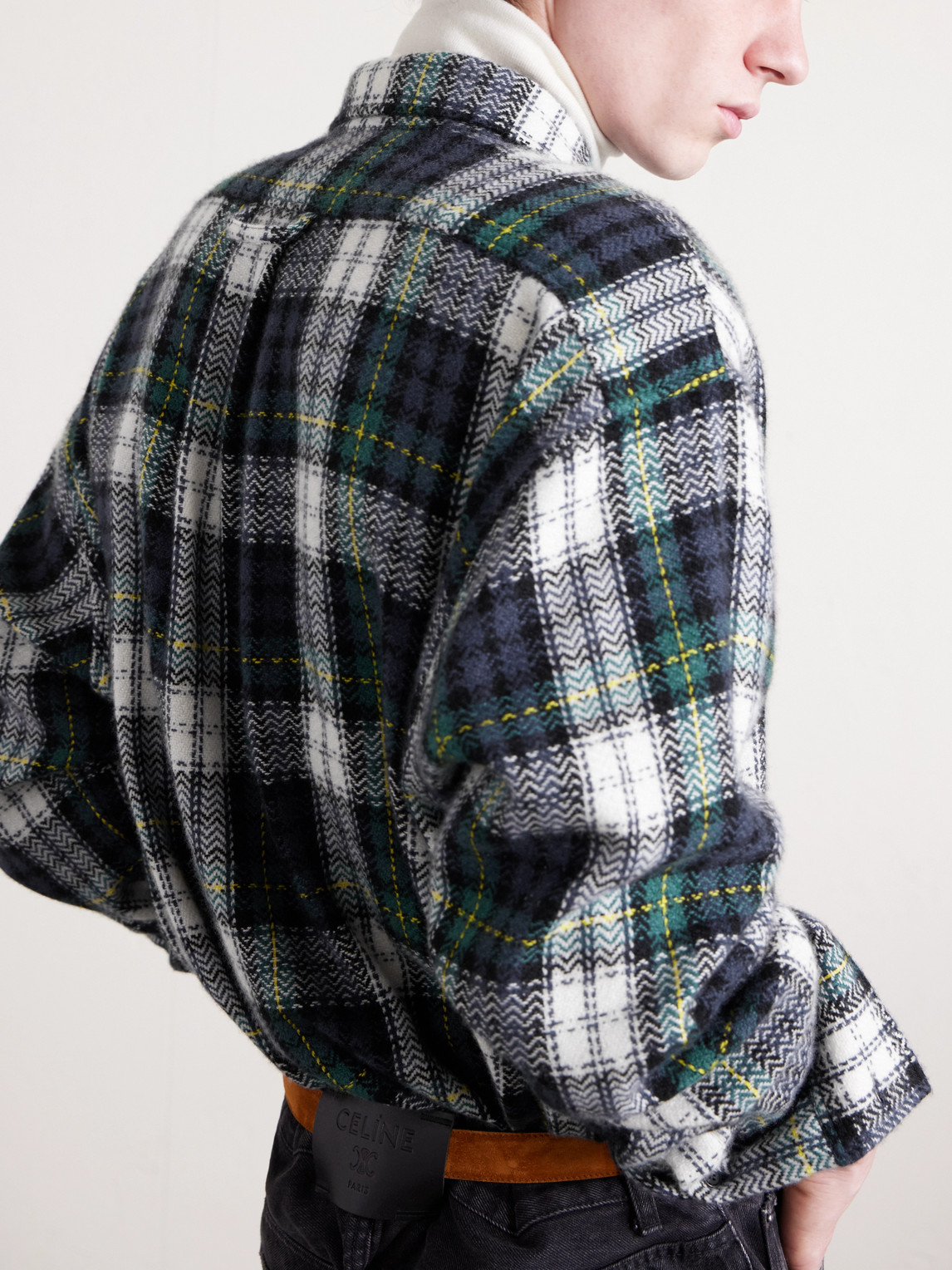 Celine Checked Cashmere Overshirt In Green
