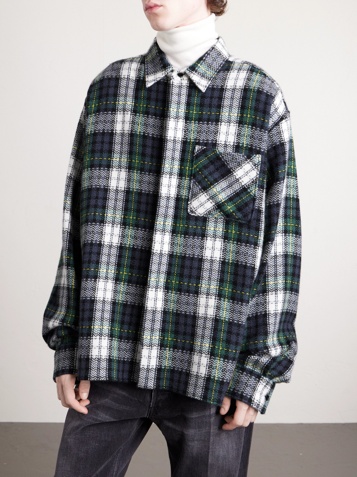Celine Checked Cashmere Overshirt In Green