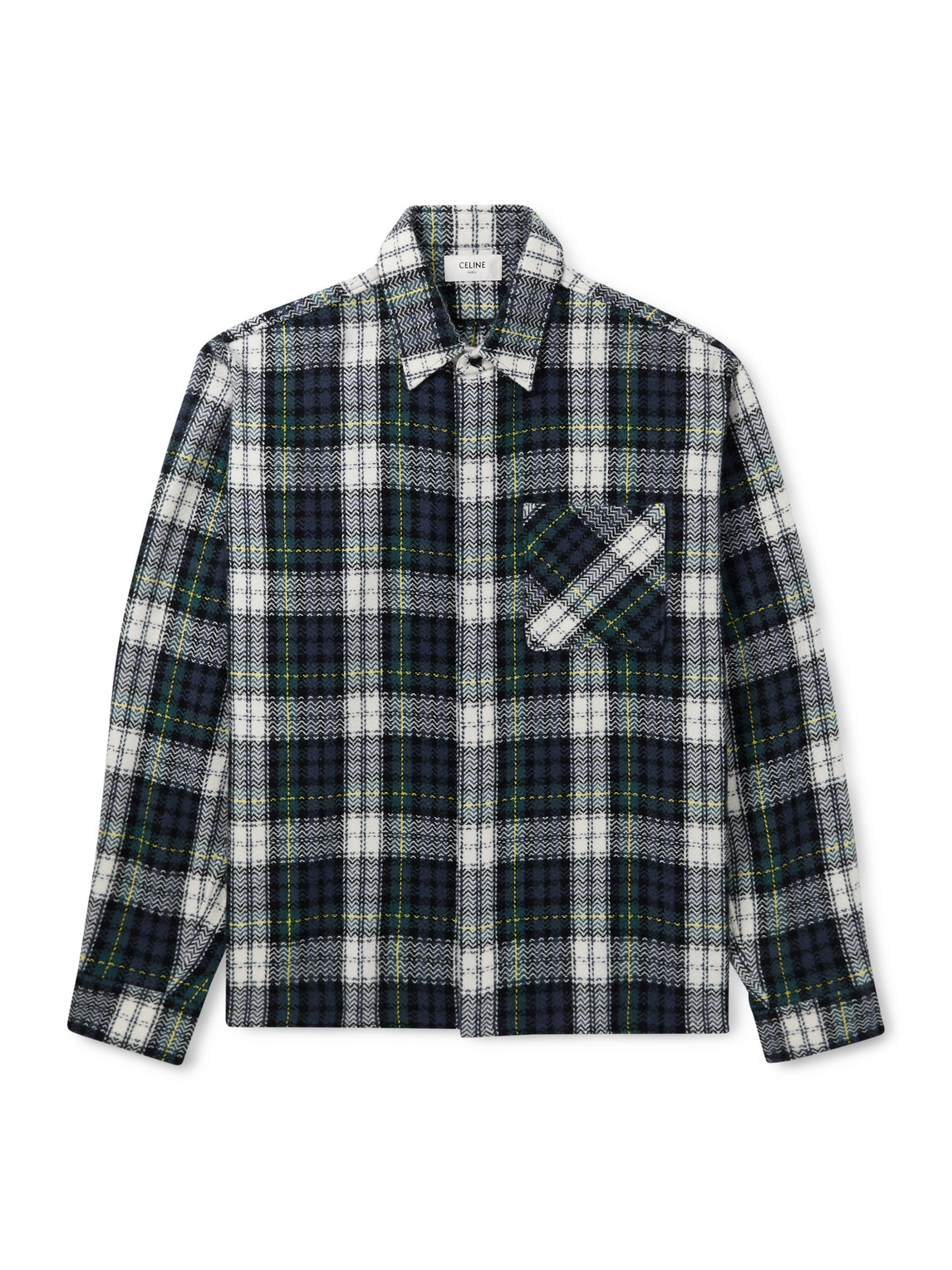 Celine Checked Cashmere Overshirt In Green