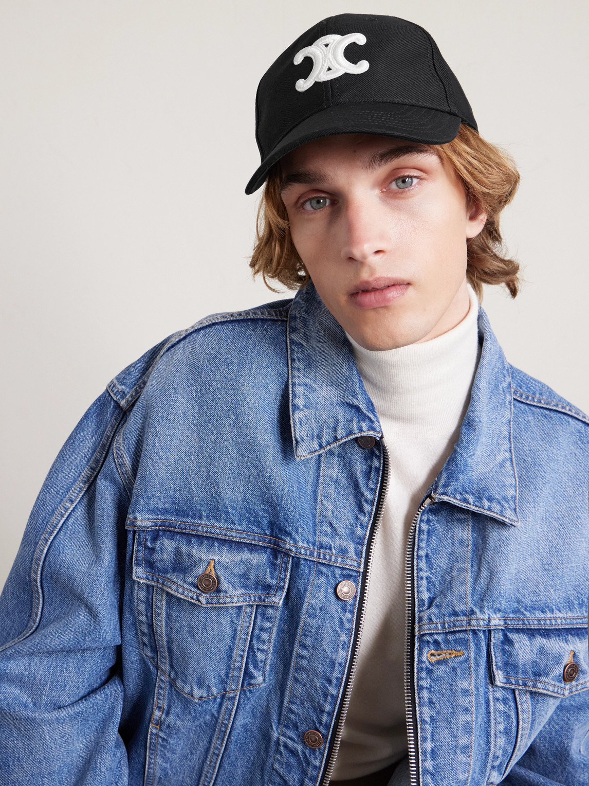 Celine Logo-appliquéd Wool-twill Baseball Cap In Black