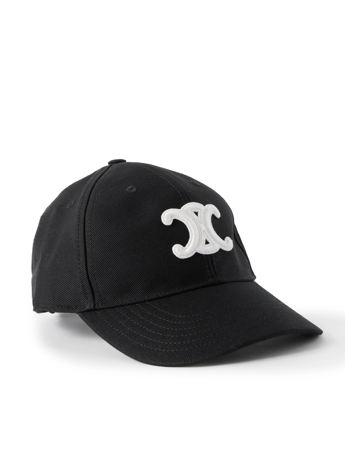 Celine Logo-appliquéd Wool-twill Baseball Cap In Black