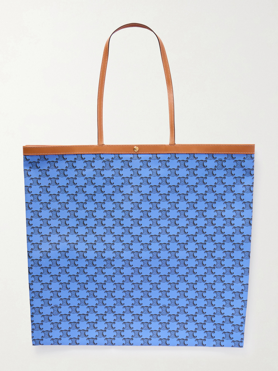Triomphe Large Leather-Trimmed Logo-Print Coated-Canvas Tote Bag