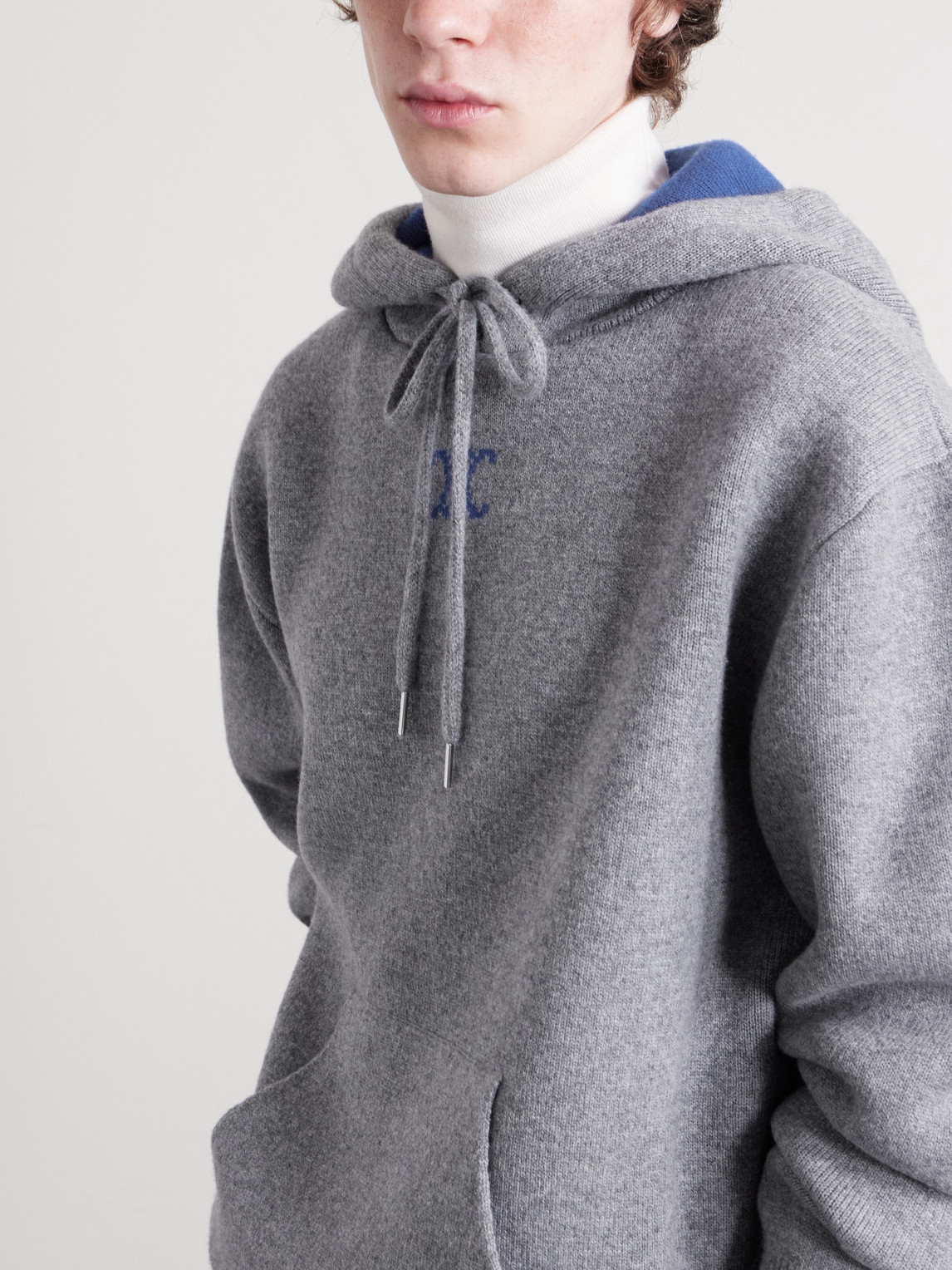 Celine Men Logo Cashemre Hoodie In Gray
