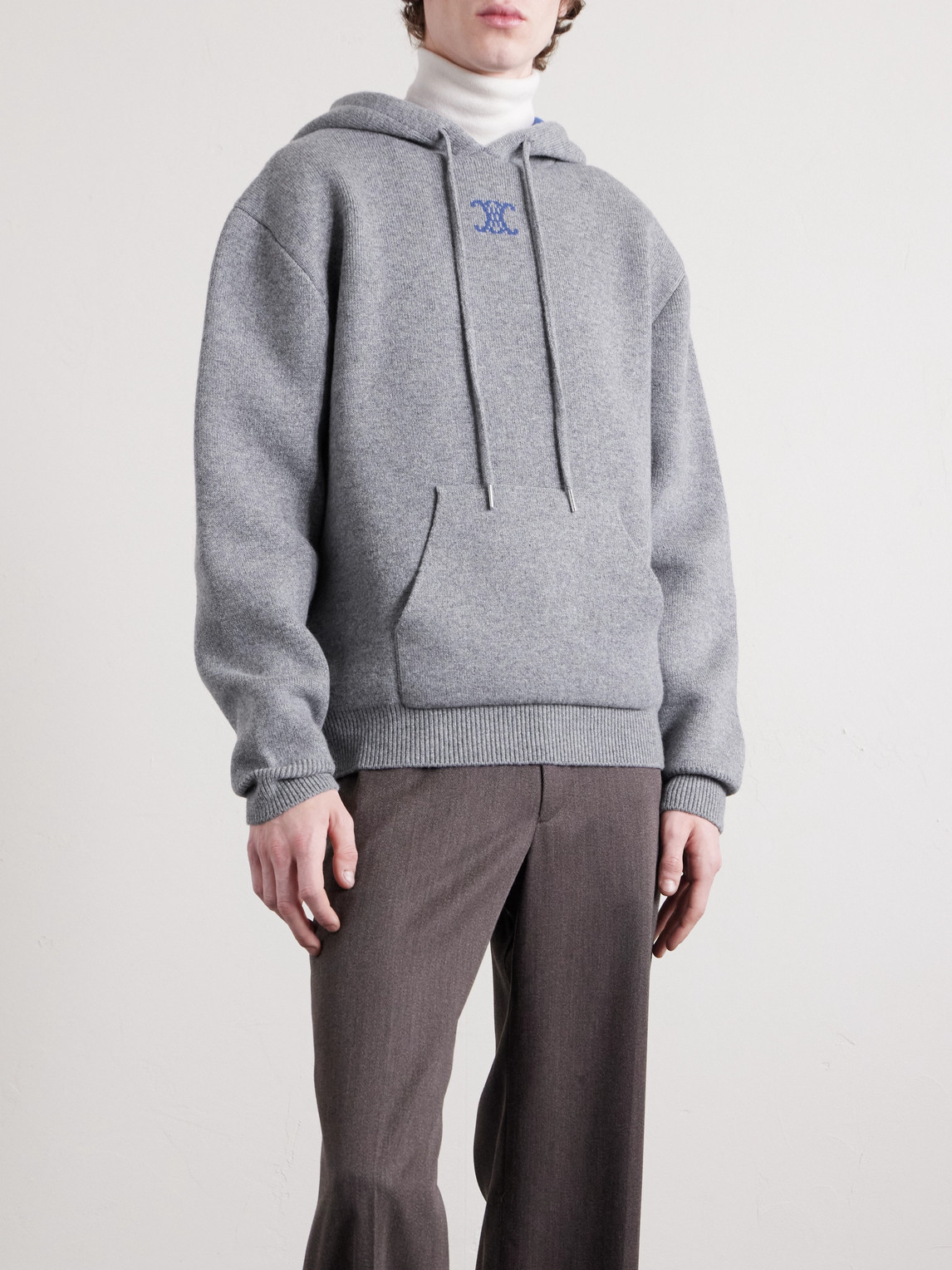 Celine Men Logo Cashemre Hoodie In Gray