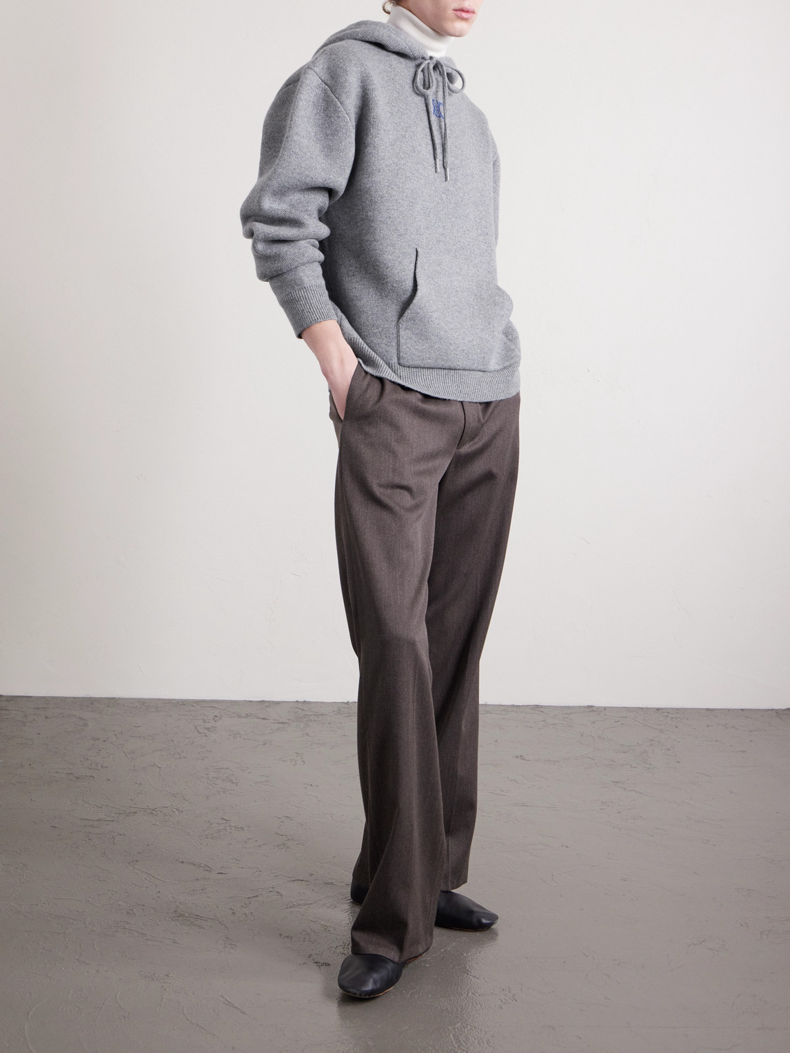 Celine Men Logo Cashemre Hoodie In Gray