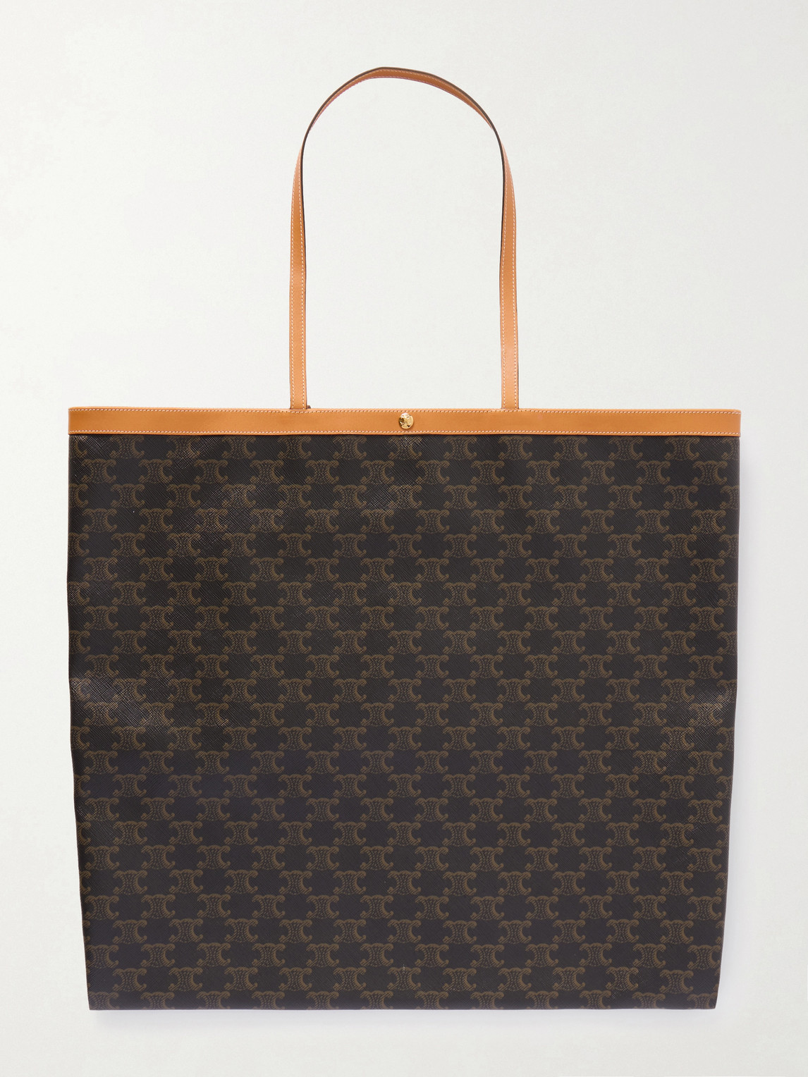 Triomphe Large Leather-Trimmed Logo-Print Coated-Canvas Tote Bag