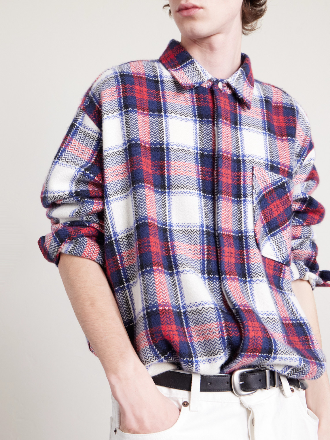 Celine Checked Cashmere Overshirt In Red