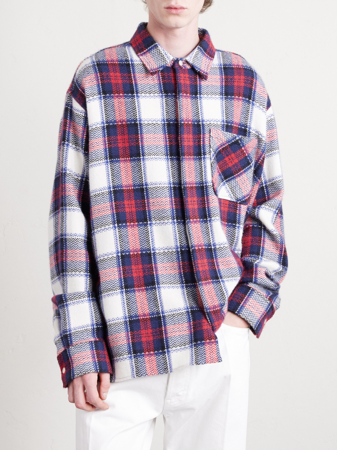 Celine Checked Cashmere Overshirt In Red