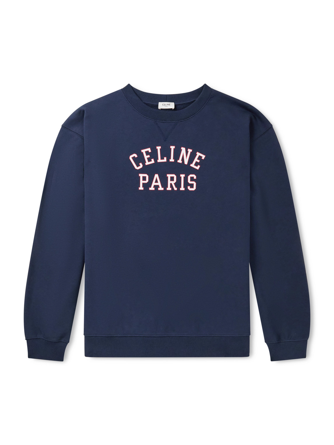 Celine Men Cotton Sweater With Front Lettering Logo In Blue