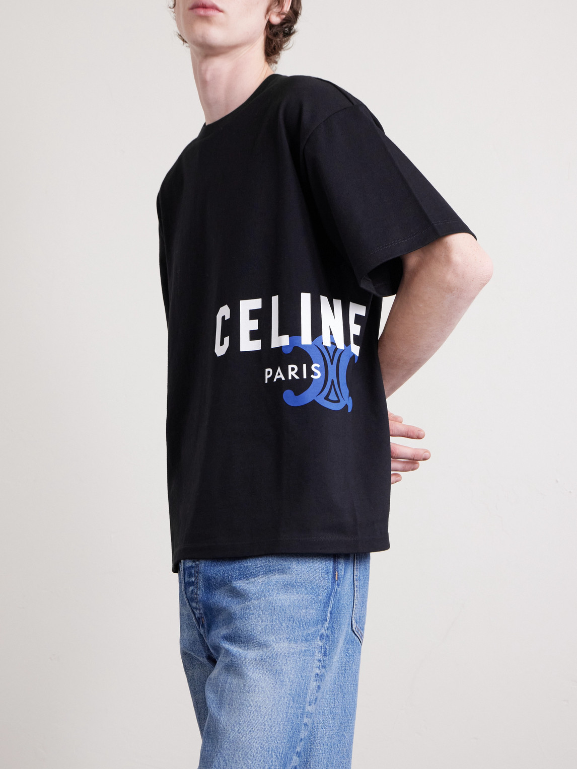 Celine Logo-print Cotton-jersey T-shirt In Black