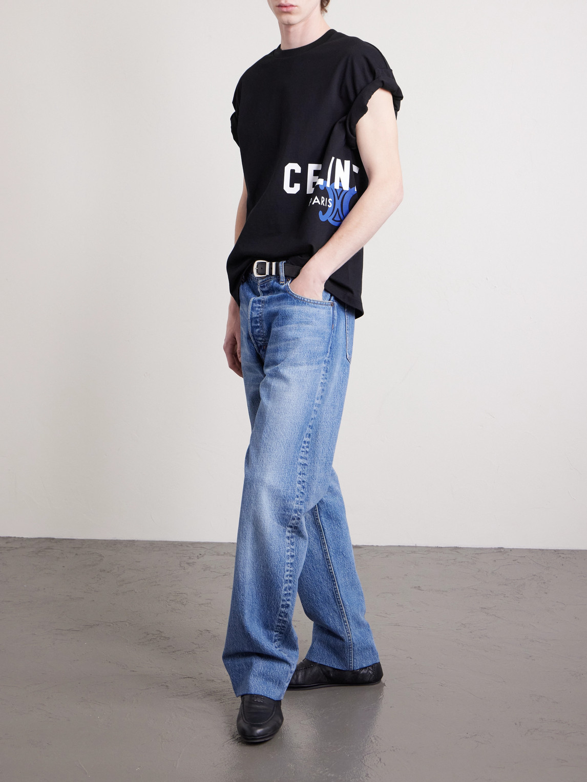 Celine Logo-print Cotton-jersey T-shirt In Black